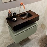 MONDIAZ ANDOR Toiletmeubel 60x30x30cm met 0 kraangaten 1 lades army mat Wastafel Lex rechts Solid Surface Zwart FK75343575