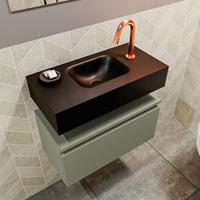 MONDIAZ ANDOR Toiletmeubel 60x30x30cm met 1 kraangaten 1 lades army mat Wastafel Lex midden Solid Surface Zwart FK75343570