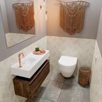 MONDIAZ ANDOR Toiletmeubel 80x30x30cm met 1 kraangaten 1 lades dark brown mat Wastafel Lex links Solid Surface Wit FK75343404