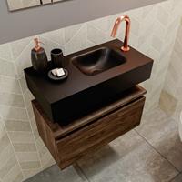 MONDIAZ ANDOR Toiletmeubel 60x30x30cm met 1 kraangaten 1 lades dark brown mat Wastafel Lex rechts Solid Surface Zwart FK75343748