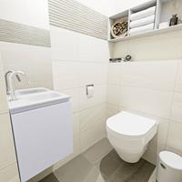 MONDIAZ OLAN Toiletmeubel 40x30x40cm met 1 kraangaten 1 lades cale mat Wastafel Lex rechts Solid Surface Wit FK75342640