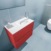 MONDIAZ ADA Toiletmeubel 60x30x50cm met 1 kraangaten 2 lades fire mat Wastafel Lex rechts Solid Surface Wit FK75341892