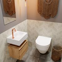 MONDIAZ ANDOR Toiletmeubel 40x30x30cm met 1 kraangaten 1 lades washed oak mat Wastafel Lex rechts Solid Surface Wit FK75343365