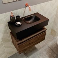 MONDIAZ ANDOR Toiletmeubel 60x30x30cm met 0 kraangaten 1 lades dark brown mat Wastafel Lex rechts Solid Surface Zwart FK75343749