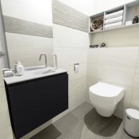 MONDIAZ OLAN Toiletmeubel 60x30x40cm met 1 kraangaten 1 lades urban mat Wastafel Lex rechts Solid Surface Wit FK75342443