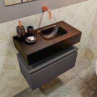 MONDIAZ ANDOR Toiletmeubel 60x30x30cm met 0 kraangaten 1 lades dark grey mat Wastafel Lex rechts Solid Surface Zwart FK75343517