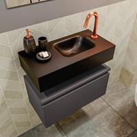 MONDIAZ ANDOR Toiletmeubel 60x30x30cm met 1 kraangaten 1 lades dark grey mat Wastafel Lex rechts Solid Surface Zwart FK75343516