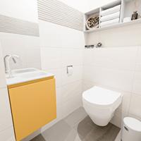MONDIAZ OLAN Toiletmeubel 40x30x40cm met 1 kraangaten 1 lades ocher mat Wastafel Lex rechts Solid Surface Wit FK75342553