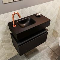 MONDIAZ ANDOR Toiletmeubel 60x30x30cm met 1 kraangaten 1 lades urban mat Wastafel Lex links Solid Surface Zwart FK75343485