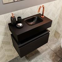 MONDIAZ ANDOR Toiletmeubel 60x30x30cm met 1 kraangaten 1 lades urban mat Wastafel Lex rechts Solid Surface Zwart FK75343487