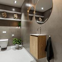 MONDIAZ TURE Toiletmeubel 40x23x50cm met 0 kraangaten 1 deuren washed oak mat Wastafel Eden midden Solid Surface Wit FK75341272