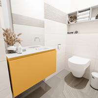 MONDIAZ OLAN Toiletmeubel 80x30x40cm met 0 kraangaten 1 lades ocher mat Wastafel Lex rechts Solid Surface Wit FK75342566