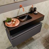 MONDIAZ ANDOR Toiletmeubel 80x30x30cm met 0 kraangaten 1 lades dark grey mat Wastafel Lex midden Solid Surface Zwart FK75343519