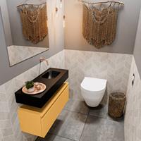 MONDIAZ ANDOR Toiletmeubel 80x30x30cm met 0 kraangaten 1 lades ocher mat Wastafel Lex rechts Solid Surface Zwart FK75343610