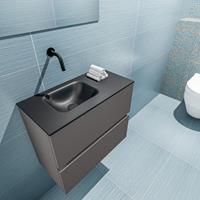 MONDIAZ ADA Toiletmeubel 60x30x50cm met 0 kraangaten 2 lades dark grey mat Wastafel Lex links Solid Surface Zwart FK75342123