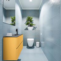 MONDIAZ ADA Toiletmeubel 80x30x50cm met 1 kraangaten 2 lades ocher mat Wastafel Lex midden Solid Surface Zwart FK75342213