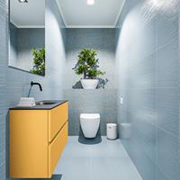 MONDIAZ ADA Toiletmeubel 80x30x50cm met 0 kraangaten 2 lades ocher mat Wastafel Lex midden Solid Surface Zwart FK75342214