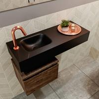 MONDIAZ ANDOR Toiletmeubel 80x30x30cm met 1 kraangaten 1 lades dark brown mat Wastafel Lex links Solid Surface Zwart FK75344061