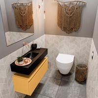 MONDIAZ ANDOR Toiletmeubel 80x30x30cm met 0 kraangaten 1 lades ocher mat Wastafel Lex midden Solid Surface Zwart FK75343606