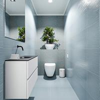 MONDIAZ ADA Toiletmeubel 80x30x50cm met 0 kraangaten 2 lades talc mat Wastafel Lex midden Solid Surface Zwart FK75342069