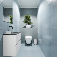 MONDIAZ ADA Toiletmeubel 60x30x50cm met 0 kraangaten 2 lades talc mat Wastafel Lex rechts Solid Surface Zwart FK75342067