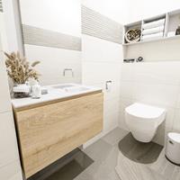 MONDIAZ OLAN Toiletmeubel 80x30x40cm met 0 kraangaten 1 lades washed oak mat Wastafel Lex rechts Solid Surface Wit FK75342682