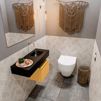 MONDIAZ ANDOR Toiletmeubel 80x30x30cm met 0 kraangaten 1 lades ocher mat Wastafel Lex rechts Solid Surface Zwart FK75344004