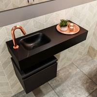 MONDIAZ ANDOR Toiletmeubel 80x30x30cm met 1 kraangaten 1 lades urban mat Wastafel Lex links Solid Surface Zwart FK75343953