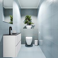 MONDIAZ ADA Toiletmeubel 60x30x50cm met 1 kraangaten 2 lades talc mat Wastafel Lex links Solid Surface Zwart FK75342064