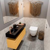 MONDIAZ ANDOR Toiletmeubel 100x30x30cm met 1 kraangaten 1 lades ocher mat Wastafel Lex links Solid Surface Zwart FK75343613