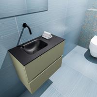 MONDIAZ ADA Toiletmeubel 60x30x50cm met 0 kraangaten 2 lades army mat Wastafel Lex links Solid Surface Zwart FK75342181