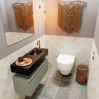 MONDIAZ ANDOR Toiletmeubel 80x30x30cm met 1 kraangaten 1 lades army mat Wastafel Lex rechts Solid Surface Zwart FK75343580