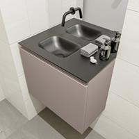 MONDIAZ OLAN Toiletmeubel 60x30x40cm met 0 kraangaten 1 lades smoke mat Wastafel Lex links Solid Surface Zwart FK75342848