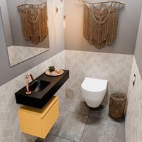 MONDIAZ ANDOR Toiletmeubel 80x30x30cm met 1 kraangaten 1 lades ocher mat Wastafel Lex links Solid Surface Zwart FK75344001