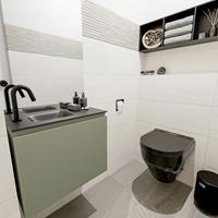 MONDIAZ OLAN Toiletmeubel 60x30x40cm met 1 kraangaten 1 lades army mat Wastafel Lex links Solid Surface Zwart FK75342876