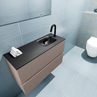 MONDIAZ ADA Toiletmeubel 80x30x50cm met 1 kraangaten 2 lades smoke mat Wastafel Lex rechts Solid Surface Zwart FK75342159