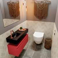 MONDIAZ ANDOR Toiletmeubel 80x30x30cm met 1 kraangaten 1 lades fire mat Wastafel Lex links Solid Surface Zwart FK75343636