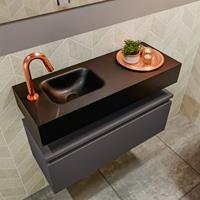 MONDIAZ ANDOR Toiletmeubel 80x30x30cm met 1 kraangaten 1 lades dark grey mat Wastafel Lex links Solid Surface Zwart FK75343520