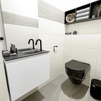 MONDIAZ OLAN Toiletmeubel 60x30x40cm met 1 kraangaten 1 lades talc mat Wastafel Lex rechts Solid Surface Zwart FK75342762