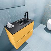 MONDIAZ ADA Toiletmeubel 60x30x50cm met 1 kraangaten 2 lades ocher mat Wastafel Lex rechts Solid Surface Zwart FK75342211