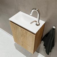 MONDIAZ TURE Toiletmeubel 40x23x50cm met 1 kraangaten 1 deuren washed oak mat Wastafel Eden links Solid Surface Wit FK75341273