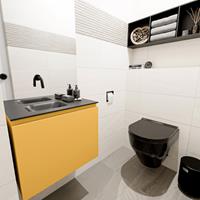 MONDIAZ OLAN Toiletmeubel 60x30x40cm met 0 kraangaten 1 lades ocher mat Wastafel Lex links Solid Surface Zwart FK75342906