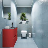 MONDIAZ ADA Toiletmeubel 60x30x50cm met 1 kraangaten 2 lades fire mat Wastafel Lex midden Solid Surface Zwart FK75342236