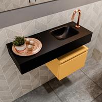 MONDIAZ ANDOR Toiletmeubel 80x30x30cm met 1 kraangaten 1 lades ocher mat Wastafel Lex rechts Solid Surface Zwart FK75344003