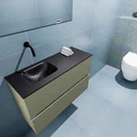 MONDIAZ ADA Toiletmeubel 80x30x50cm met 0 kraangaten 2 lades army mat Wastafel Lex links Solid Surface Zwart FK75342187