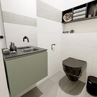 MONDIAZ OLAN Toiletmeubel 60x30x40cm met 0 kraangaten 1 lades army mat Wastafel Lex rechts Solid Surface Zwart FK75342879