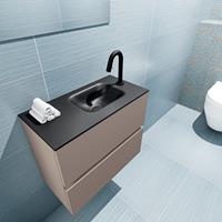 MONDIAZ ADA Toiletmeubel 60x30x50cm met 1 kraangaten 2 lades smoke mat Wastafel Lex rechts Solid Surface Zwart FK75342153