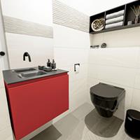 MONDIAZ OLAN Toiletmeubel 60x30x40cm met 0 kraangaten 1 lades fire mat Wastafel Lex links Solid Surface Zwart FK75342935