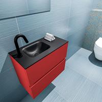 MONDIAZ ADA Toiletmeubel 60x30x50cm met 1 kraangaten 2 lades fire mat Wastafel Lex links Solid Surface Zwart FK75342238