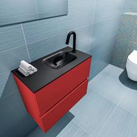 MONDIAZ ADA Toiletmeubel 60x30x50cm met 1 kraangaten 2 lades fire mat Wastafel Lex rechts Solid Surface Zwart FK75342240